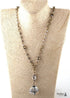 Boho Necklace, RH Antique Brass Silver Stone Glass
